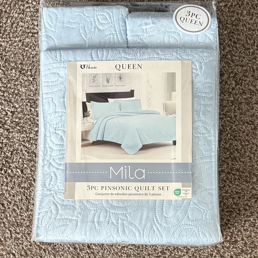 Queen Light Blue Quilt Bedding Set - Picture 2 of 4